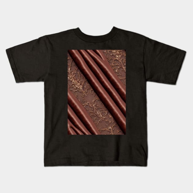 Dark Brown Ornamental Leather Stripes, natural and ecological leather print #60 Kids T-Shirt by Endless-Designs